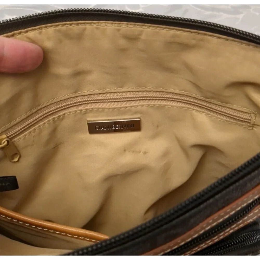 Giani Bernini Crossbody Bag Brown Faux Leather Block Logo Shoulder‎ Purse